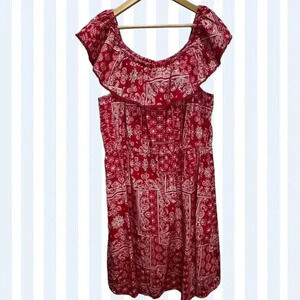 Faded‎ Glory Women's Off Shoulder Red Paisley Dress Summer Vintage Style Size 20